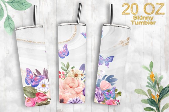 20oz Skinny Tumbler Flower Agate Borders: Graphics & Print Templates