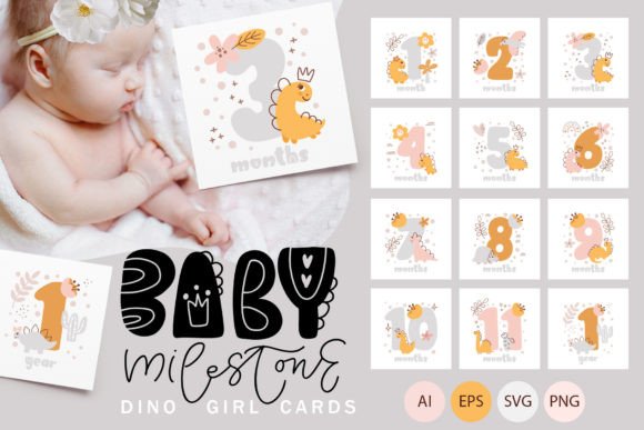Baby Milestone Dino Girl Cards: Graphics for Crafts