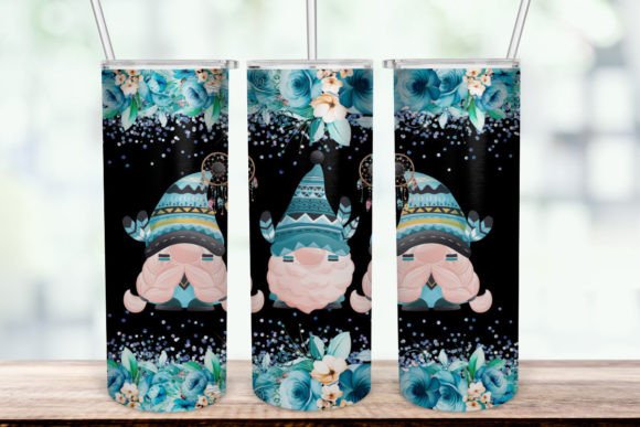 Blue Flower Gnome Tumbler Wrap, Boho PNG