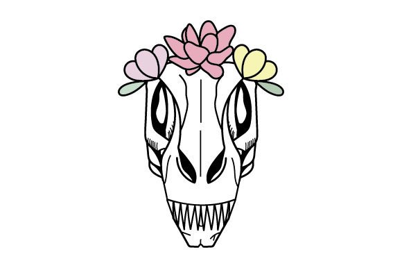 Dinosaur Skull with Flowers Crafts Design
