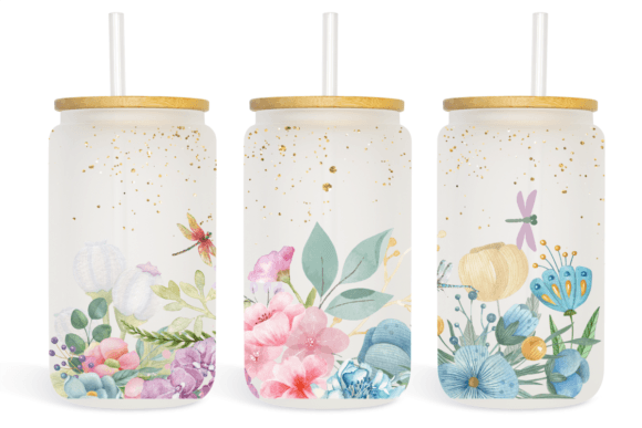 Flowers 16oz Glass Can Sublimation Warp: Graphics and Print Templates