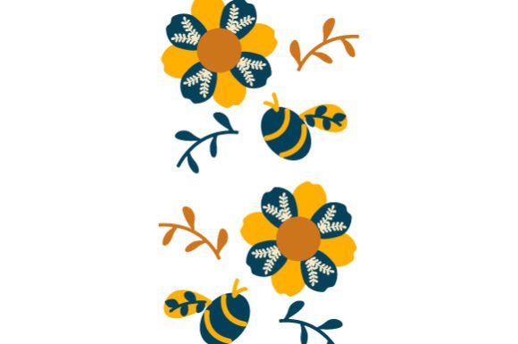 Hygge Scandinavian Nordic Style Bee and Flowers Pattern