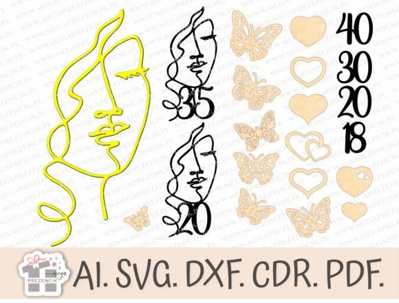 Line Art Cake Woman Face Cake Dekor. SVG: Graphics for Crafts