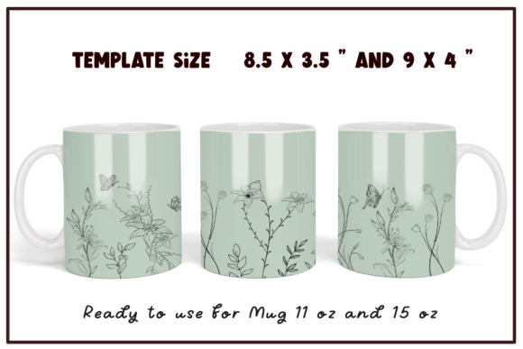 Line Flowers Green Coffee Mug Full Wrap Graphics and Crafts