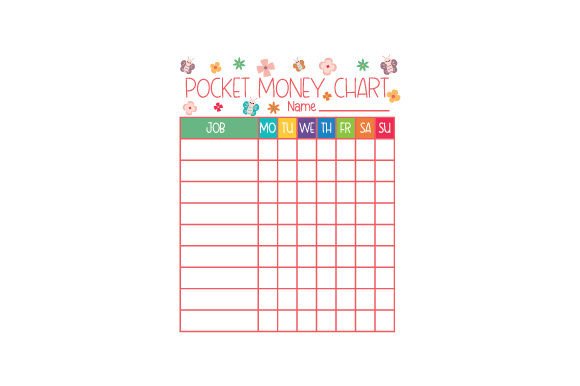 Pocket Money Chart Template - Flowers Butterflies