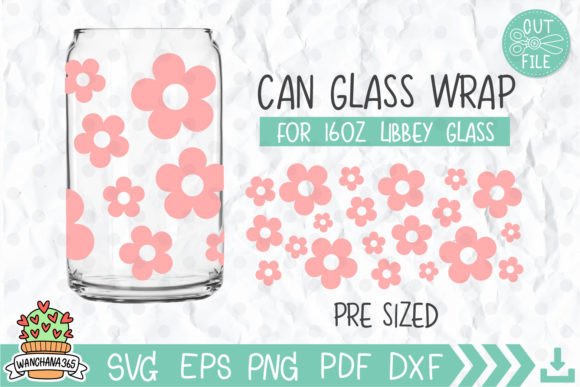 Retro Flowers Libbey Glass Can Wrap