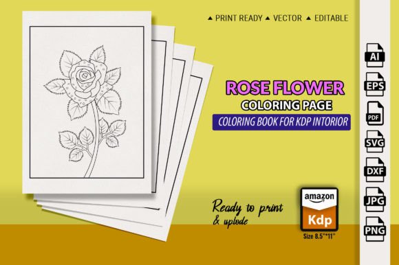 Rose Flower Coloring Page for Children Graphics