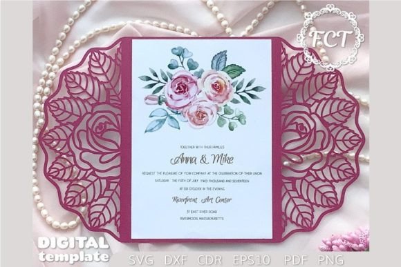 Roses Gate Fold Card 5x7, Wedding Invite