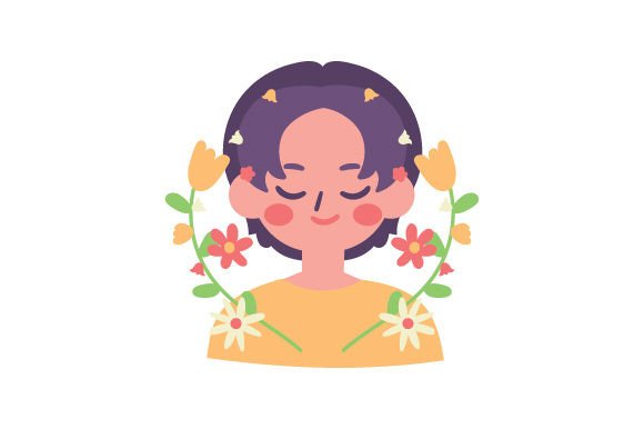 Spring Boy Surrounded by Flowers, Folk Art Style