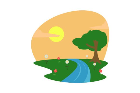 Spring Crafts with Riverbank with Flowers Scenery