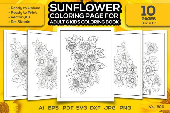 Sunflower Adult Coloring Book Page Print