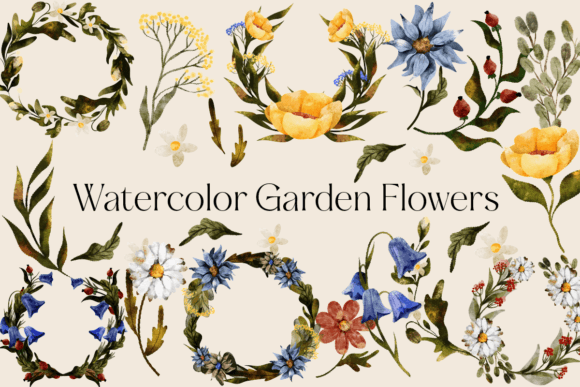 Watercolor Garden Flowers Set for Crafts and Spring